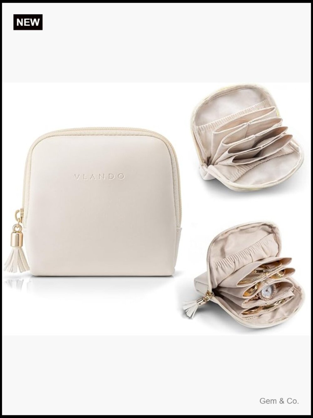 Mini Jewelry Travel Case, Velvet Organizer with Zipper, 3 Compartments for